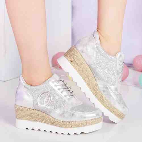 Pantofi dama Latos argintii casual cu platforma