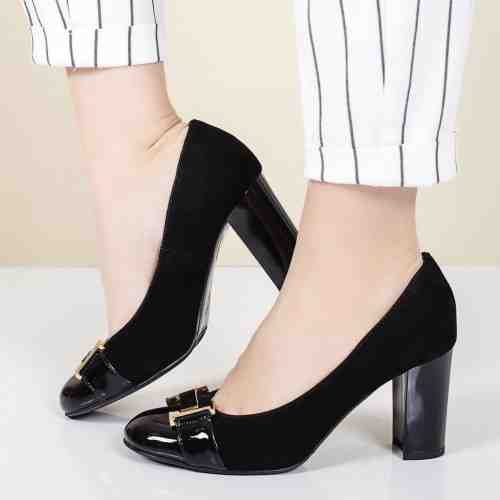Pantofi Piele Crescent negri cu toc