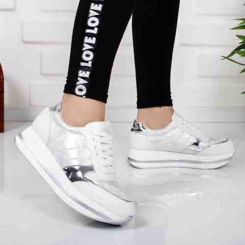 Pantofi sport Sunito albi cu argintiu