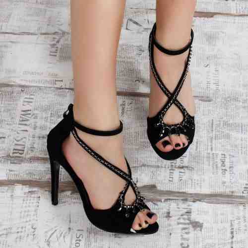 Sandale Firona negre cu toc