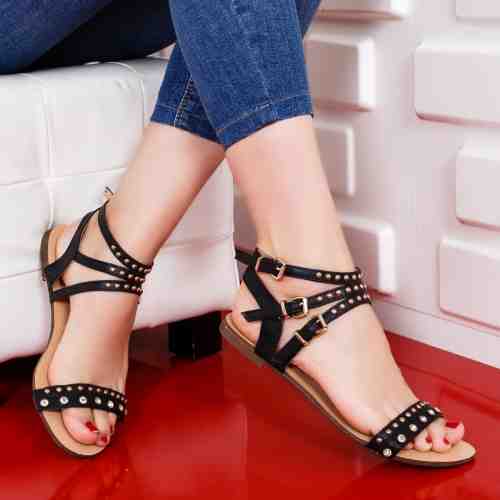 Sandale Talasi negre cu talpa joasa