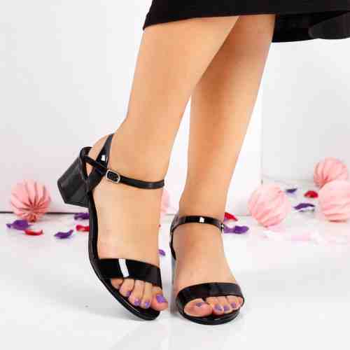 Sandale Tove negre cu toc gros