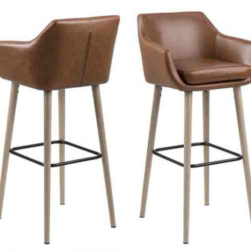 Set 2 Scaune de bar din lemn tapitate Nora Brown/Ivoir