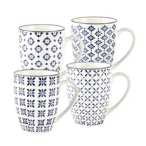 Set 4 Cani, Villa Collection, White / Blue, 350 ml, 262041