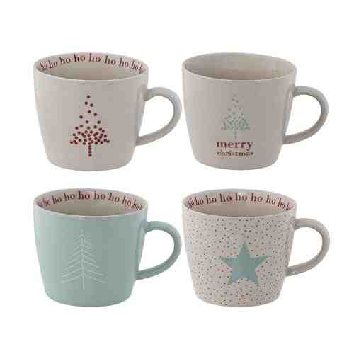 Set 4 cesti " Ho Ho..." Ø9,5xH8 cm, Ivoir/Rosu/Mint
