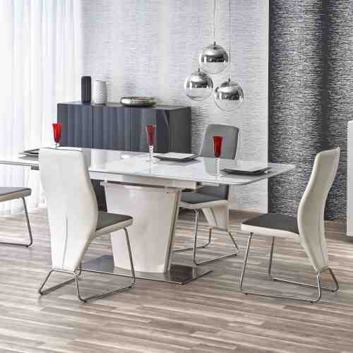 Set masa din sticla si MDF Platon + 4 scaune K299 White / Grey