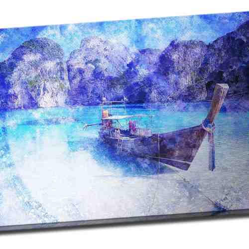 Tablou din aluminiu striat Blue Boat, Wait for Me