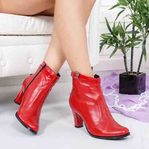 Botine Piele Mursaly rosii cu toc