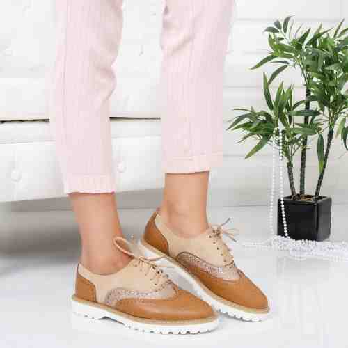 Pantofi Fabino camel cu bej