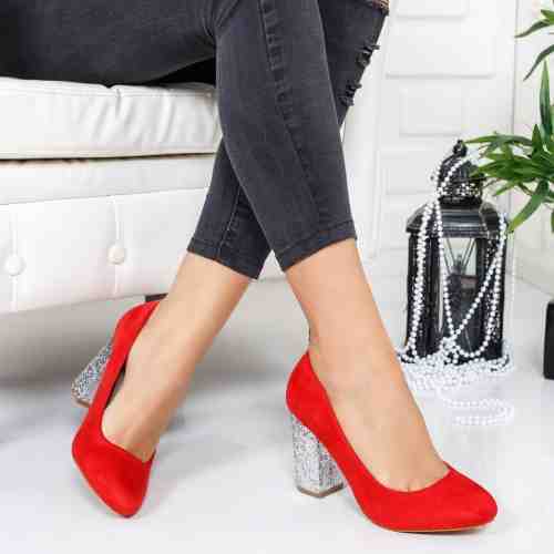 Pantofi Luvima rosii cu toc gros