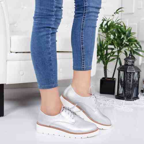 Pantofi Miki argintii tip Oxford