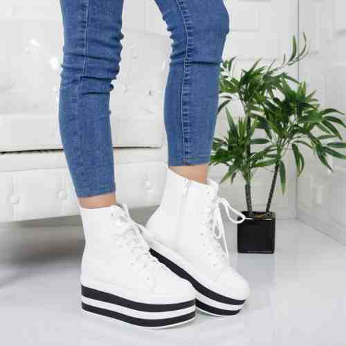 Tenisi Lomeri albi cu platforma