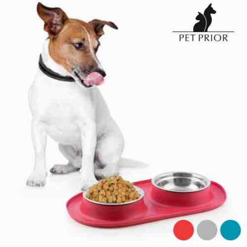 Castron pentru Hrană și Apă pentru Animale cu Bază Anti-alunecare Pet Prior Albastru