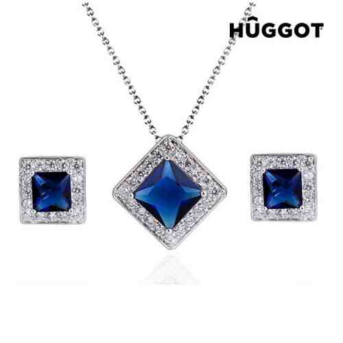 Set Placat cu Rodiu: Pandantiv şi Cercei cu Zirconii Square Hûggot (45 cm)