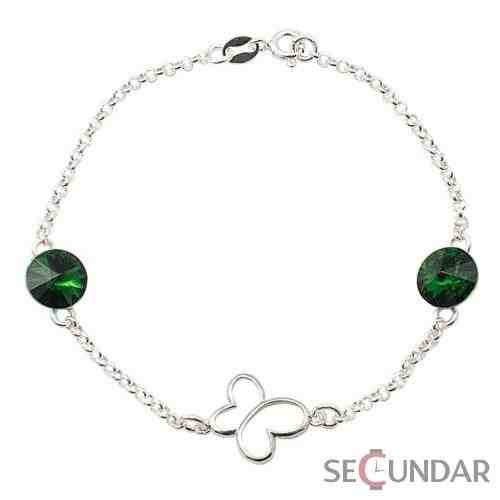 Bratara Argint 925 cu Swarovski Elements Rivoli Butterfly Silver Charm Moss Green