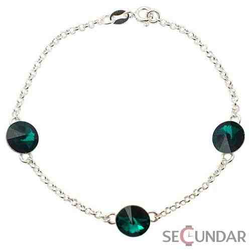 Bratara Argint 925 cu SWAROVSKI ELEMENTS Tripple Rivoli Emerald