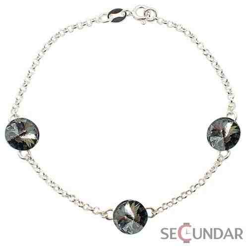 Bratara Argint 925 cu SWAROVSKI ELEMENTS Tripple Rivoli Silver Night