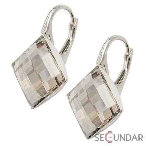 Cercei Argint 925 cu SWAROVSKI ELEMENTS Chessboard 10 mm Black Diamond
