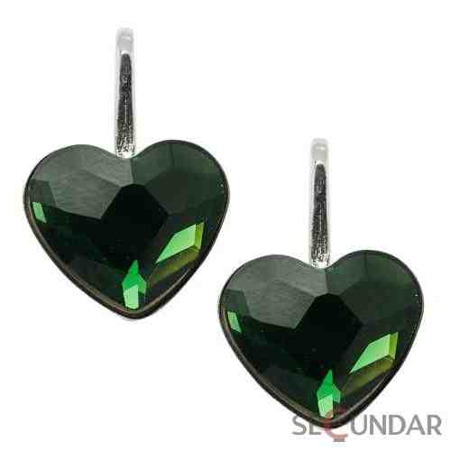 Cercei Argint 925 cu SWAROVSKI ELEMENTS Heart 10mm Moss Green