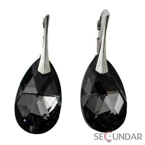 Cercei Argint 925 cu SWAROVSKI ELEMENTS Pear 22mm Silver Night