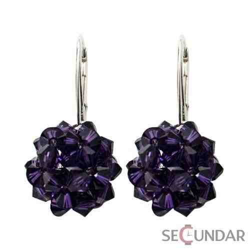 Cercei Argint 925 cu SWAROVSKI ELEMENTS Sewed Bicone 16 mm Purple Velvet