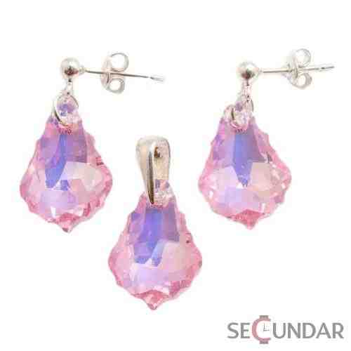 Set Argint 925 cu SWAROVSKI ELEMENTS Baroque 16 mm s. Lt. Rose AB
