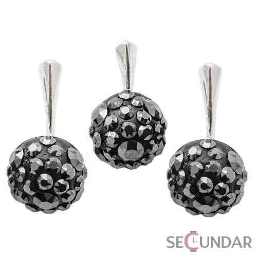 Set Argint 925 cu SWAROVSKI ELEMENTS Chaton Ball Jet Hematite