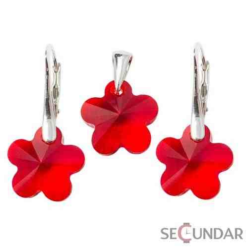 Set Argint 925 cu SWAROVSKI ELEMENTS Flower 14 mm Lt. Siam