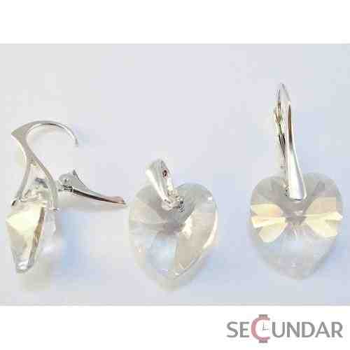 Set Argint 925 cu SWAROVSKI ELEMENTS Heart 14 mm Crystal Clear