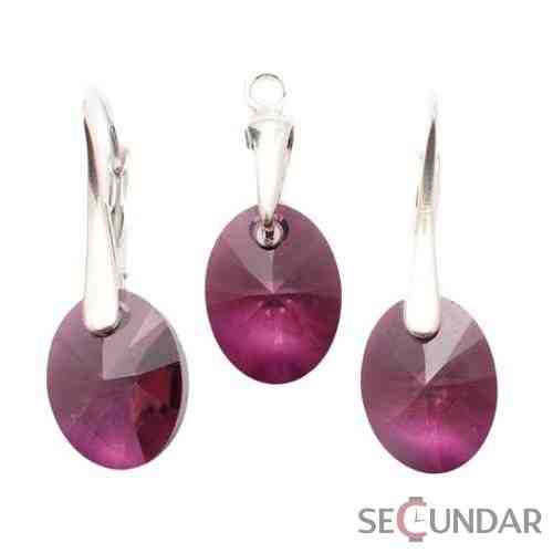 Set Argint 925 cu SWAROVSKI ELEMENTS Oval 12 mm Liliac Shadow