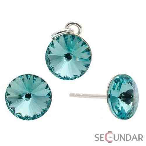 Set Argint 925 cu SWAROVSKI ELEMENTS Rivoli 8mm Lt. Turquoise