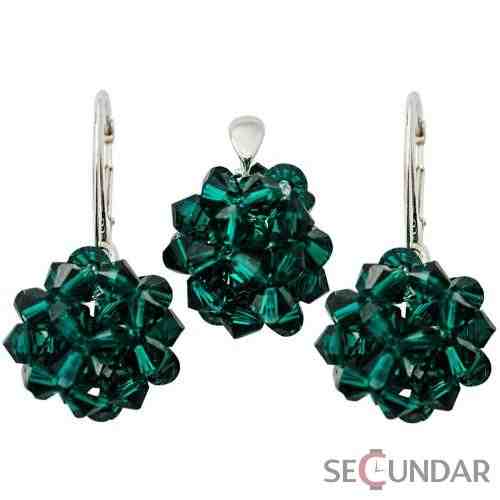 Set Argint 925 cu SWAROVSKI ELEMENTS Sewed Bicone 16mm Emerald