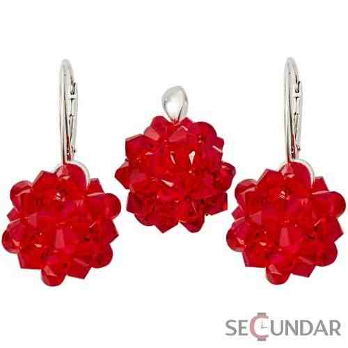 Set Argint 925 cu SWAROVSKI ELEMENTS Sewed Bicone 16mm Lt. Siam