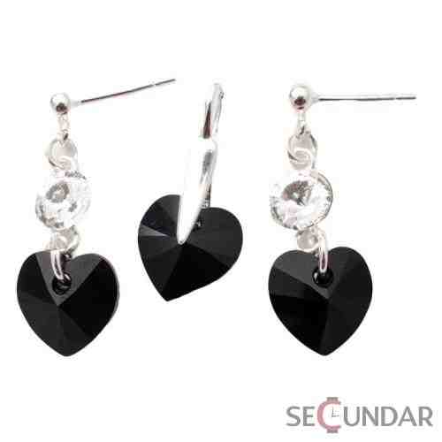 Set Argint 925 cu SWAROVSKI ELEMENTS Stud Clear Heart 10 mm Jet