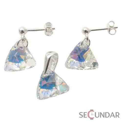 Set Argint 925 cu SWAROVSKI ELEMENTS Triangle 12 mm Aurore Boreale
