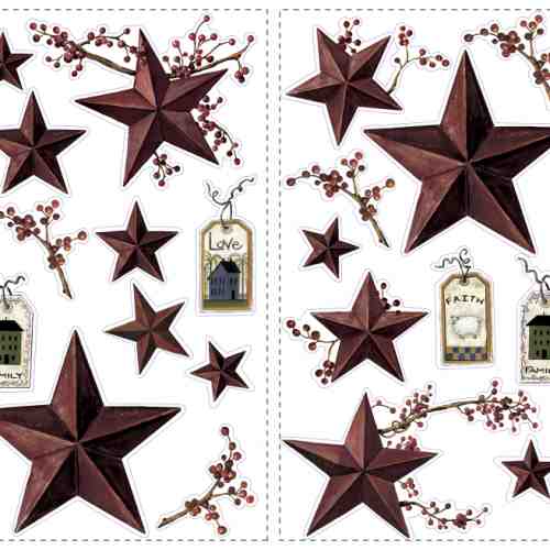 Sticker decorativ COUNTRY STARS and BERRIES | 4 colite de 25,4 cm x 45,7 cm