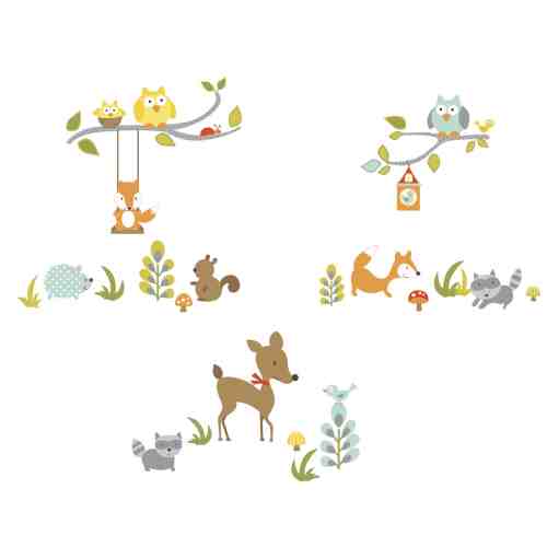 Sticker WOODLAND FOX & FRIENDS | 4 colite de 25,4 cm x 45,7 cm