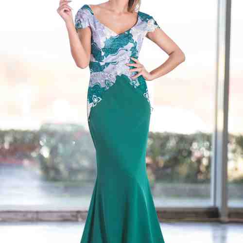 ROCHIE LUNGA TIP SIRENA VERDE CU BRODERIE