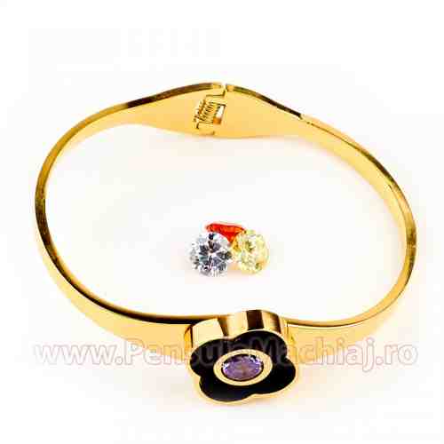 Bratara Inox Black Lotus + Set 3 pietre de schimb