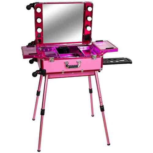 Statie Profesionala de Makeup Portabila Premium Roz