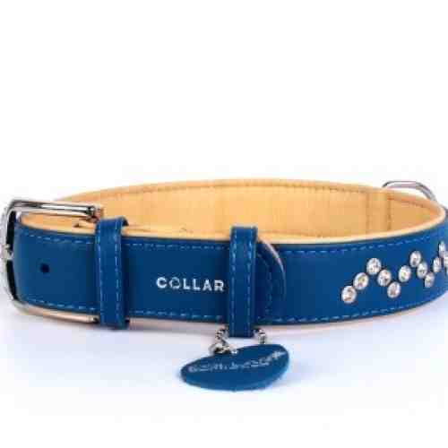 Zgarda albastra reglabila din piele pentru caini Collar Brilliance 38-49 cm