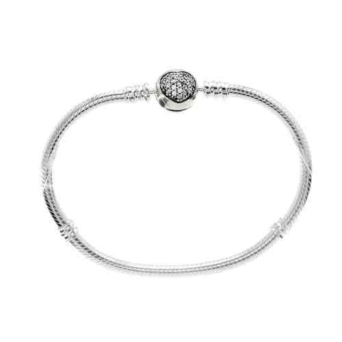 Bratara pentru talismane, din Argint 925, cu inchizatoare bila si inimioara cu zirconiu alb, lungime 19 cm