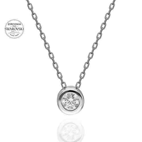 Lant din Argint 925 cu pandantiv model rotund solitaire cu cristale swarovski