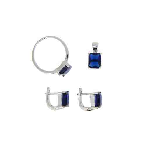 Set Argint 925, cercei, pandantiv si inel, cu zirconiu albastru, m51