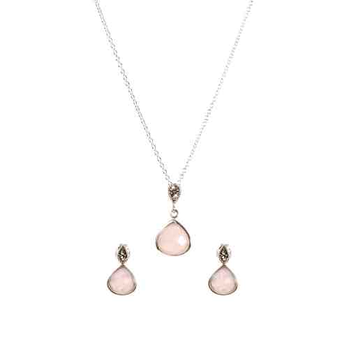Set argint 925 Pink Heart cercei si pandantiv cuart roz Thailanda