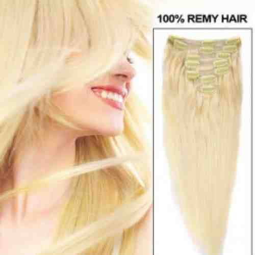 Extensii clip - on Veritable cu 10 piese, lungime 50 cm , culoare blond cenusiu ( # 16 )