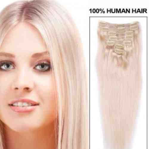 Extensii clip - on Veritable cu 10 piese, lungime 50 cm , culoare blond platinat ( # 613 )