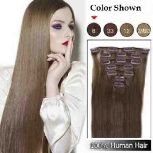Extensii clip - on Veritable cu 10 piese, lungime 50 cm , culoare saten luminos ( # 8 )