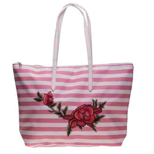 Geanta shopper 3055 roz cu dungi albe