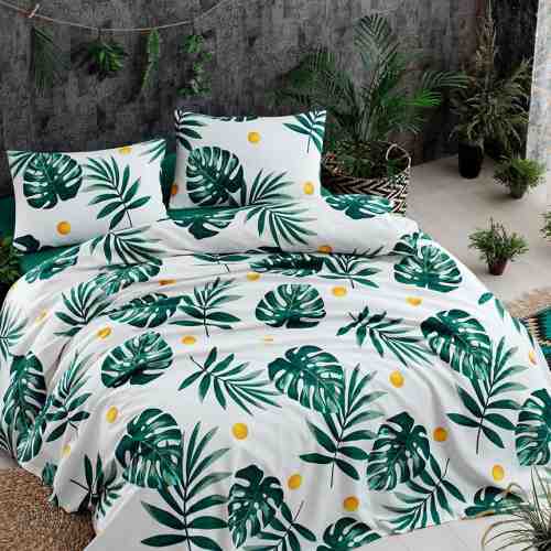 Lenjerie de pat Double Pique Monstera Green 200x235